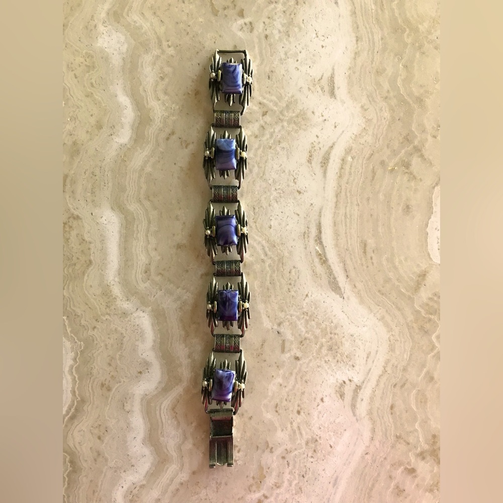 ANTIQUE MARBLE WHITE AND PURPLE  PEARL BRACELET